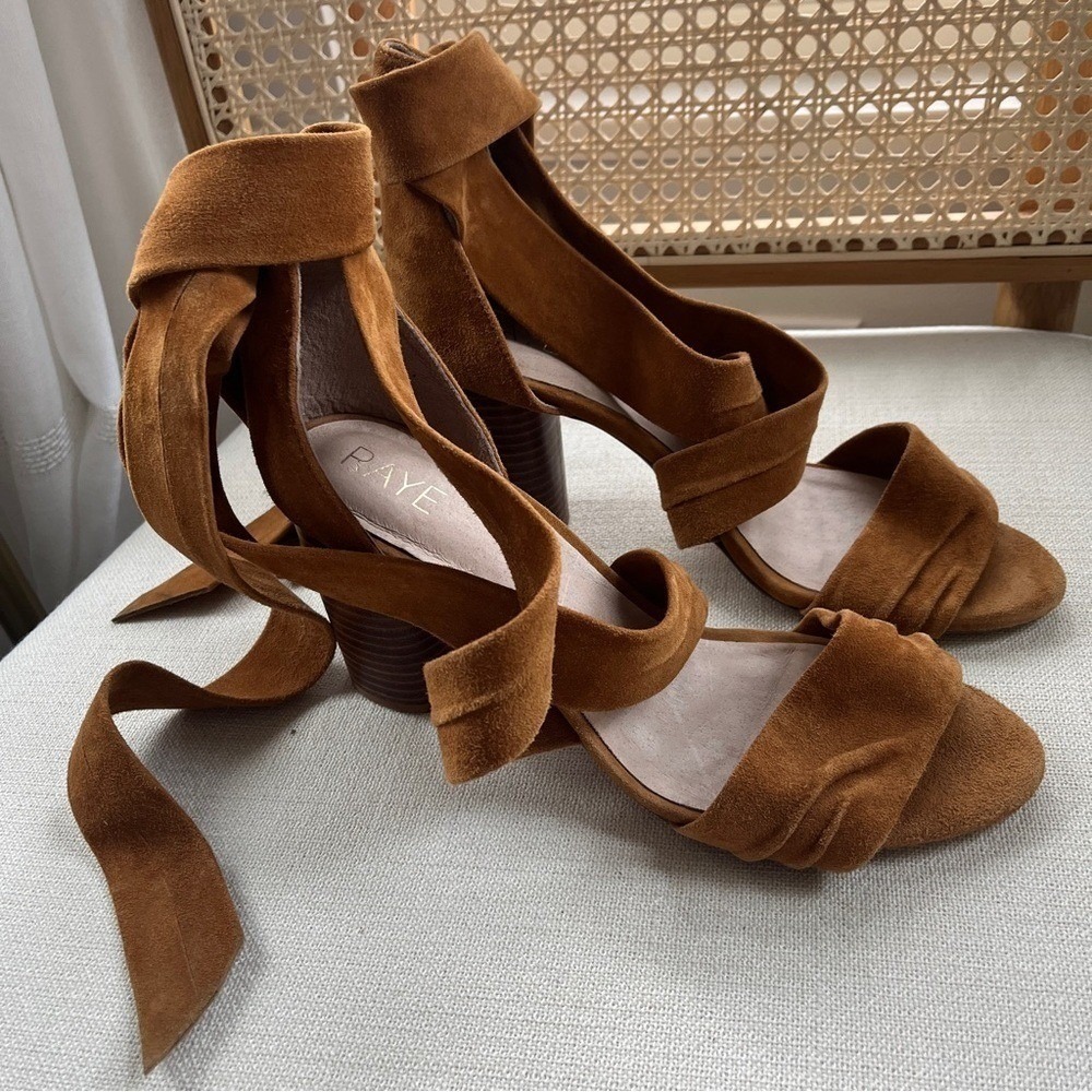 REVOLVE x RAYE Mia Cognac Suede Ankle Wrap Sandal Sz 10 - Picture 3 of 12